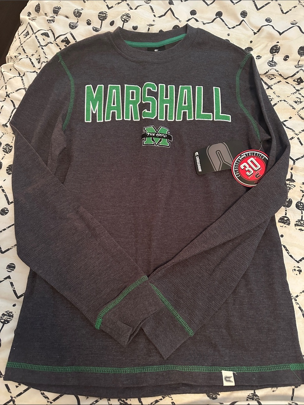 Marshall Charcoal Long-Sleeve Thermal with Green Logo